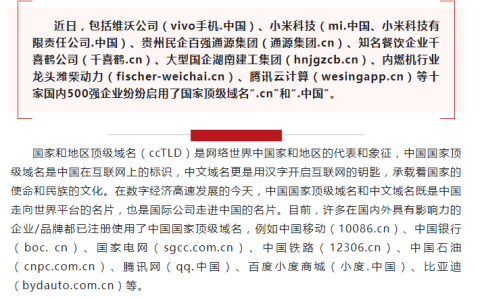 腾讯云、vivo、小米等十家企业启用“.CN”“.中国”域名￼